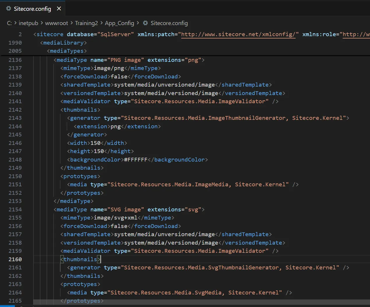 Sitecore.configのmediaTypesの設定箇所
